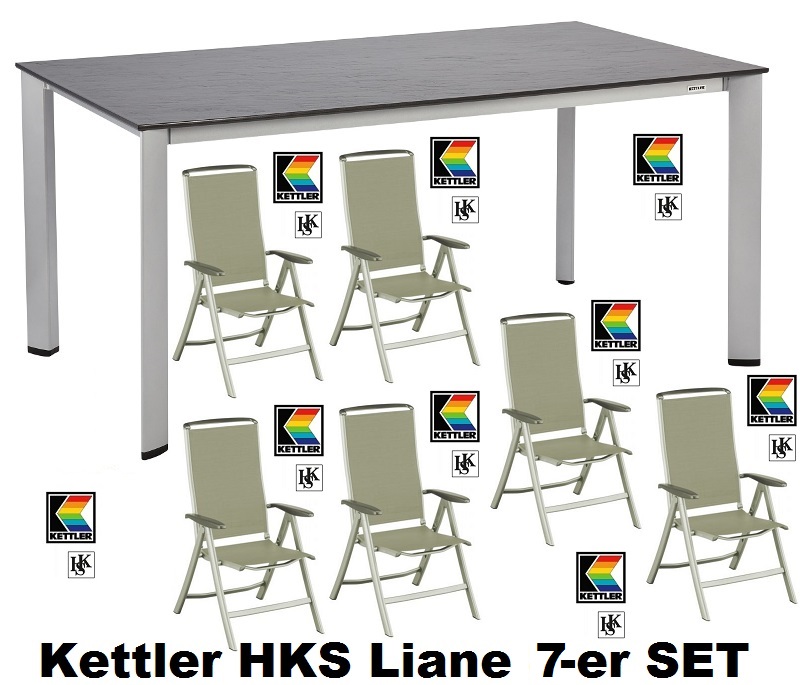 KETTLER HKS 8er-SET SESSEL TISCH HOCKER LIANE KAKISILBER_KAKI